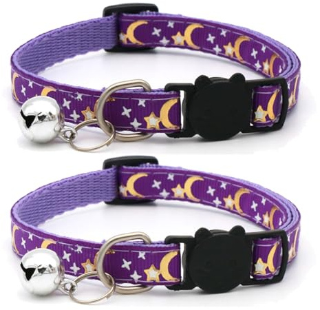 2 Pack Safety Cat Collars Quick Release with Bell & Reflective Cat Collars with Bells (Purple)