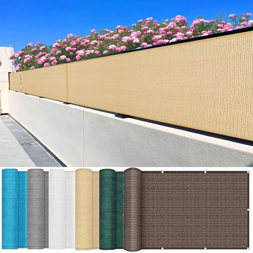 LIUNADM Frangivisto per Recinzione Giardino 95 x 820 cm Traspirante Protezione UV Frangivento Frangivisto Balcono Schermi con Occhielli Corde e Fascetta per Giardino Terrazza, Giallo Sabbia