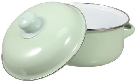 ERINGOGO Enamel Stockpot Lid and Handles 1.7l Small Enamel Cookware Stew Pot for Induction Cooker Green 18cm Multifunctional Soup Pot for Home Kitchen