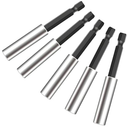 Cyberwork 5 Stück Magnetische Bit-Halter, Verlängerung von 1/4 Zoll Bits, 60 mm Edelstahl Bohrfutter, Kompatibel mit Schlagwerkzeugen und Trockenbau-Bit-Zubehör