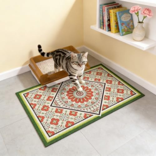 Tappetino grande per lettiera per gatti 75 x 60 cm tappetino antiscivolo e resistente per lettiera per gatti, impermeabile e facile da pulire