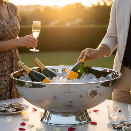 Auranacs® Maximus | Imperiale Edelstahl-XXXL Bowl | Spiegelpolierte Getränkekühler-Bowl | Gigantische Ø 66 cm | Für Champagner, Wein & Bier | Das ganz dicke Ding für Grillpartys, Events & Galas