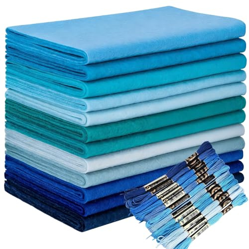 Wonninek 12 Rollen weicher Filzstoff für das Nähen 20,5 x 90 cm (8 x 35) Filz-Pack Blaue Serie, verschiedene Farben, 1,4 mm dicke Stoffrolle für DIY-Handarbeiten, Nähen, Quadrate