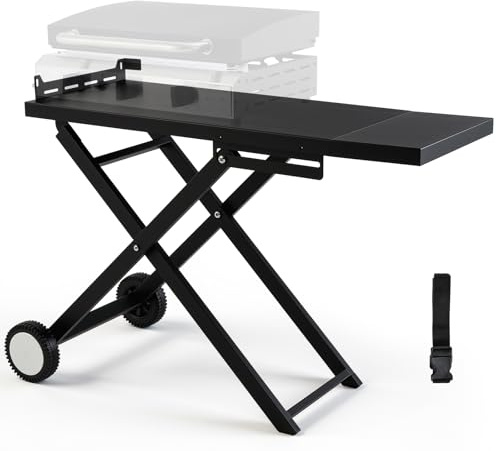 LIFERUN Carro Plegable para Barbacoa con Mesa Auxiliar Extraíble, Soporte Portátil para Parrilla con 2 Ruedas, Soporte de Mesa al Aire Libre Plegable, para Camping, Jardín, Fiestas (102x39x73cm)