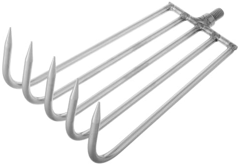 Rastrello per Erbacce in Acciaio Inox a 5 Denti, Argento | Giardino e Prato, Strumento Portatile Multifunzione, Adatto a Erbacce Acquatiche e Detriti
