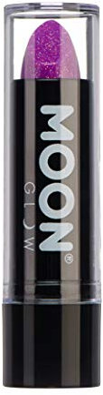 Moon Glow Neon UV-Glitzer-Lippenstift, leuchtender neonfarbener Lippenstift, leuchtet unter UV-Strahlung (Lila, 1 Stück)