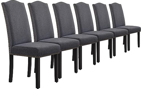 Yaheetech Dining Chairs Set of 6 Kitchen Dining Room Chairs with High Back and Padded Seat for Home/Kitchen/Restaurants, Dark Grey
