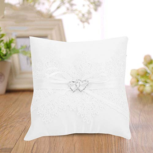 Candeon Anillo Cojín Almohada - Marfil Satén Flor Niña Canasta Anillo de Bodas Cojín Almohada Encaje Floral