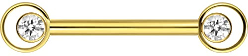 PIERCINGLINE Tige en Titane pour Piercing au Téton avec Anneau Fileté Intérieur et Bar à Cristaux - Choix de Couleurs Intimes pour le Sein, Titane