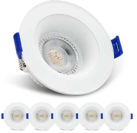 KYOTECH LED Spot Einbaustrahler 230V 5W IP65 Deckenstrahler Deckenspots Ultra flach 3000K Warmweiß Einbauspots Einbauleuchten Ø68 mm 500lm für Badzimmer Wohnzimmer Rund Weiß, 6er
