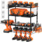 VG1M Power Tool Storage Organiser Rack, Wall Mount, 4 Layers, 6 Drill Holder, Black, Carbon Steel, Industrial, Garage, Workshop, Warehouse