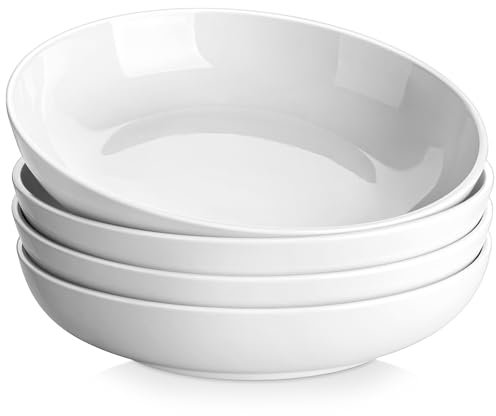MALACASA Cuencos de Pasta de 10, 4 Piezas 1800ML Tazón de Porcelana para Ensalada de Pasta, Tazón de Fuente Grande de Cerámica Blanca para Ensalada, Sopa, Pasta y Frutas