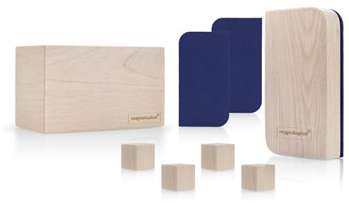 magnetoplan Whiteboard Essentials Kit Wood Series, praktisches Set mit Board Organizer, magnetischem Tafellöscher inkl. Ersatzfilz und 4 Design-Magneten, FSC-zertifiziert