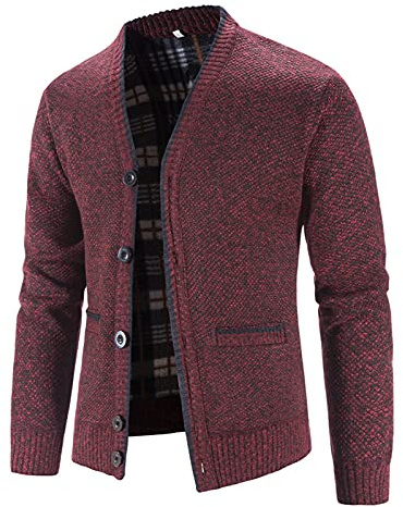 Chaqueta de punto tradicional para hombre, cárdigan para hombre, chaqueta de punto con botones, chaqueta de forro polar, cuello en V, chaqueta de punto de punto, camisa gruesa, chaqueta sólida,