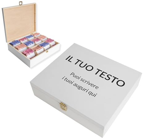 Creative Deco Große Teebox Holz Weiß | Personalisierte Geschenke Wunschtext | Individuelles Geschenk | Teekiste 12 Fächer | Geschenkkiste Geschenkbox für Frauen, Männer, Teeliebhaber
