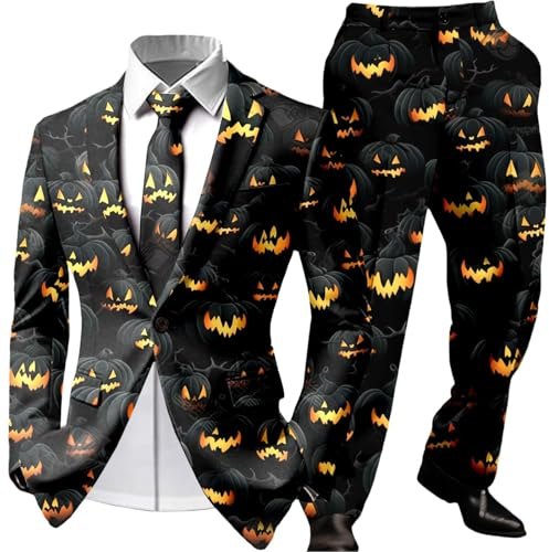 Rrongwn Costume d'Halloween pour homme - Imprimé tête de mort - 2 pièces - Coupe droite - Costume à double boutonnage - Pour mariage et affaires, 03 noir., 3XL