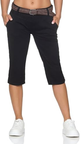 FRESH MADE Damen Shorts Chino 3/4-Hose mit Gürtel