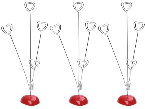Tumintu 3X Fotohalter, Clips, Draehte, 4 Herzen, Stehend, Auch Fuer Notizen, Memos