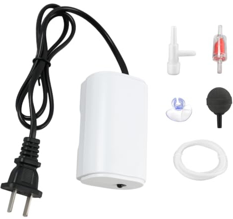 200 L/H Bomba de Aire Silenciosa Y Eficiente para Acuarios, Capacidad,para Acuarios de hasta 100 litros, con Accesorios Completos, Motor de Bajo Consumo y Larga Duración, Adecuada para Delicados