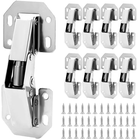 8 Pack of Cabinet Hinges Kitchen Cupboard Hinge,Folding Doors Hinge with Screws, Full Overlay Mute Cabinet Hinges for Bathroom Bedroom Dining Room (48Pcs Screws)