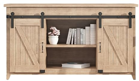 ZEKOO 4FT Super Mini Sliding Barn Door Hardware Kit for Double Door Cabinet, Small Barn Door Hardware Track Kit for TV Stand, Cupboards, Storage Cabinets, Wardrobes, I Shape Hanger (No Cabinet)