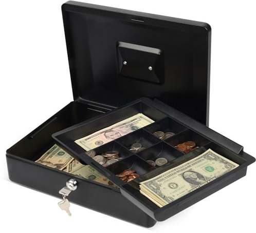CARL, CUI82012, Bill Tray Steel Security Cash Box, Black 4x9