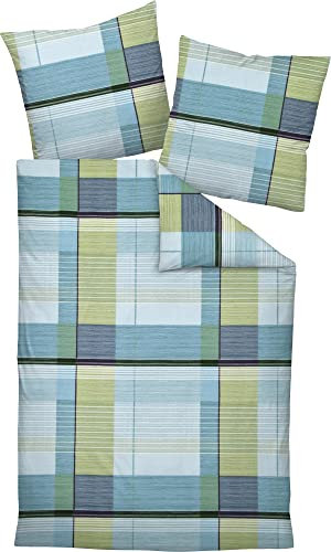 Janine Feinbiber-Bettwäsche Davos 135x200 + 80x80 cm steinblau-grün-Bordeaux