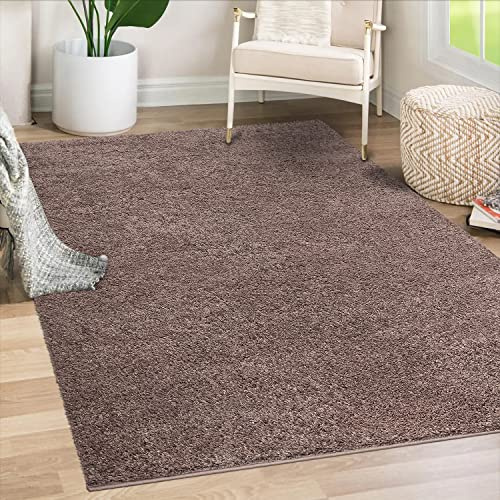 payé Teppich Wohnzimmer Hochflor Shaggy - 200x200cm - Braun Einfarbig Uni Flauschig Modern Boho Deko Teppiche Weich Schlafzimmer