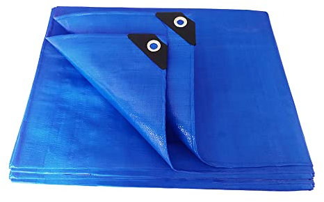 ANSIO Tarpaulin 3m x 4m Water-resistant Tarp Large Camping Cover Sheet – Multipurpose Groundsheet with UV Protection, Weatherproof & Frost-Resistant – Reinforced Eyelets - Blue