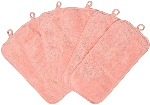 BloomSesame Sminkborttagningstrasa för ansikte, öga, läppar – återanvändbara sminkborttagningspads mjuk mikrofiber ansiktsrengöringsdukar 15 x 30 cm 6-pack (korall)
