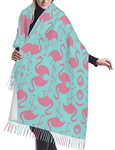 ESASAM Pinker Flamingo-Druck, stilvoller Kaschmir-Schal mit Fransen, weich und warm für jeden Anlass, Schwarz , Einheitsgröße