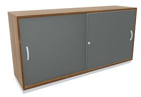 Geramöbel Schiebetürenschrank mit Mittelseite, 2 Dekor-Einlegeböden, abschließbar, 1600x425x768, Onyx/Nussbaum