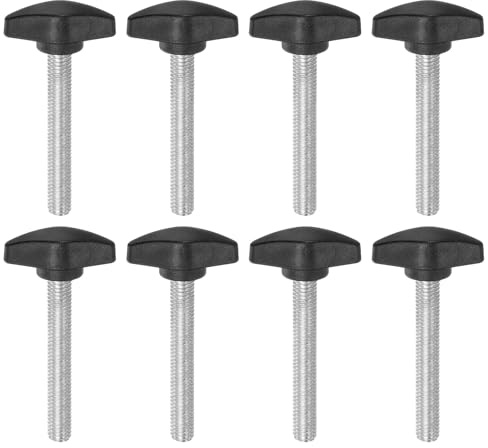 QUARKZMAN 8 Stück Rändelschraube Flügelschrauben Kunststoff T-Flügelknöpfe M8 x 50 mm Metrische männliche Gewindestifte T-Kopf Kunststoffknöpfe Daumenschraube, Schwarz
