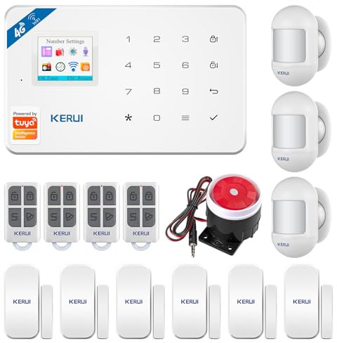KERUI Allarme Casa Senza Fili, WIFI/GSM SMS Sistema Antifurto con Sirena Allarme 110dB,Telecomando Intelligente,Display LCD, Invite vocale, Sicurezza per la casa,ufficio,Compatibile con Alexa
