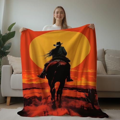Coperta in Peluche Cowboy Western Print Cowboy Coperta di Flanella Morbida Copriletto Traspiranti Blanket per Ufficio Quattro Stagioni Divano M