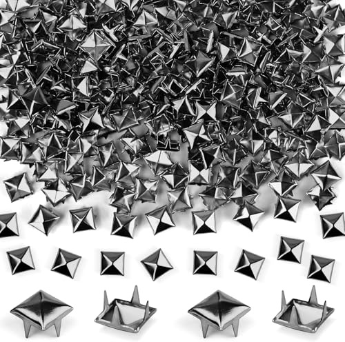 NISENTIA 200 Stück Quadratische Nieten Metall, Studs Pyramiden Nieten Set für Leder Ziernieten DIY Punk Niete Schwarz für Kleidung Taschen Lederband Schuhe Mäntel Handschuhe (8mm)