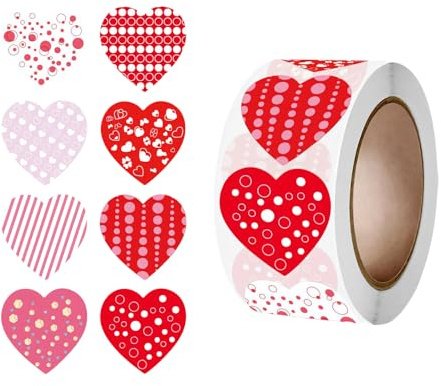 500 Pcs Heart Stickers for Scrapbooking, 1 Love Heart Stickers Self-Adhesive for Mother’s Day, Valentine's Day, Envelopes, Wedding, Crafting, Scrapbooking, Gift, Award Charts