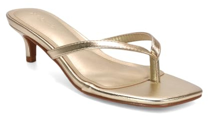 ESSEX GLAM Women's Heeled Toe Post Sandals Ladies Synthetic Leather Slip On Mule Shoes Dress Heel Size 3-8