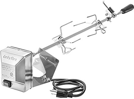 onlyfire Set spiedo in Acciaio Inox per Weber Spirit 300 Serie, Genesis 300 Serie e Modelli più Vecchi Barbecue a Gas, con 2 Ferma Carne, Un Motore da 220V-240V, girarrosto, rosticceria.