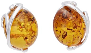 Aretes de plata esterlina con certificación GIA y ámbar miel del BálticoMonique