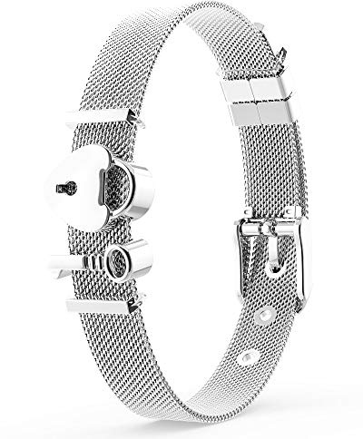 THIORA Armband Damen | Premium Edelstahl Schmuckset | Mesh Charmband Charms | Geschenk für Frauen | Rosegold Gold Silber
