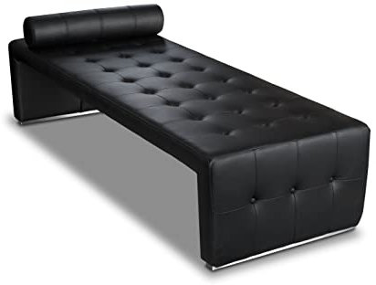NEUERRAUM Bauhaus Récamière läder dagbädd schäslong kub minimalistisk med mjuk hals rulle äkta läder svart