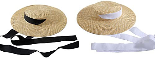 Unknows Sonnenhut für Damen, Sommer, große breite Krempe, flache Oberseite, Strohhut, Vintage-Stil, langer Kinnriemen, Reisesonnenschutz, Schlapphut für Strand