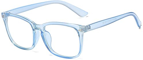 EYLRIM Stilvolle Brille ohne Sehstärke quadratischer Rahmen für Männer und Frauen, klare Gläser, A7 transparent blau, Medium