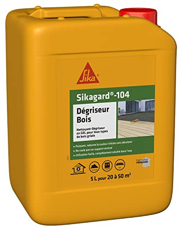 SIKA - Nettoyant dégriseur bois - Sikagard 104-5L | Tous types de bois - Toiture, façade, sol, mobilier de jardin, clôture - Ravive les couleurs - Prêt à l'emploi - 20 à 50m²