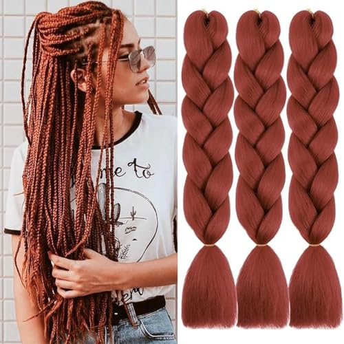 ColorfulPanda 3 Stücke Kupferbraun Kunsthaar zum Einflechten Extensions Braids Für Crochet Twist Flechten Haar 60cm(copper brown)