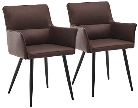 CLIPOP Esszimmerstuhl 2er Set Braun Kunstleder Küchenstuhl Polsterstuhl mit Armlehne und Metall Beine, Retro Design Armlehnstuhl Sessel für Wohnzimmer Esszimmer