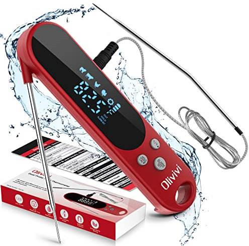 Fleischthermometer Digital Bratenthermometer IPX4 Wasserdicht Magnetische Rückseite Kalibrierbar 2 Edelstahl Sonden für Steak Milch Wasser Garten BBQ Grill Zubehör