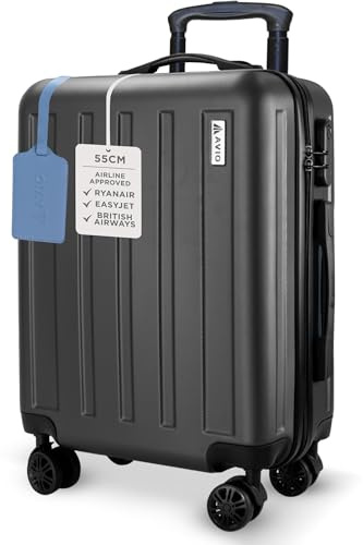 AVIO Jett 55cm Cabin Suitcase – Lightweight Hard Shell Carry On Luggage with 4 Spinner Wheels, Telescopic Handle & 3-Digit Lock – Airline Approved Cabin Bag