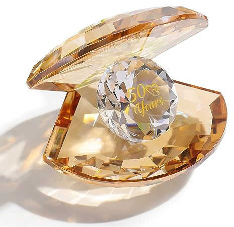Movdyka Crystal Shell Golden 50th Anniversary Wedding Gifts for Parents | 50th Anniversary Presents for Grandparents Couples, Romantic 50 Years of Marriage Keepsake for Her Him, Home Ornaments